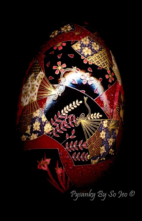 Kimono Fans Chiyogami  Ukrainian Style Easter Egg Pysanky by So Jeo
